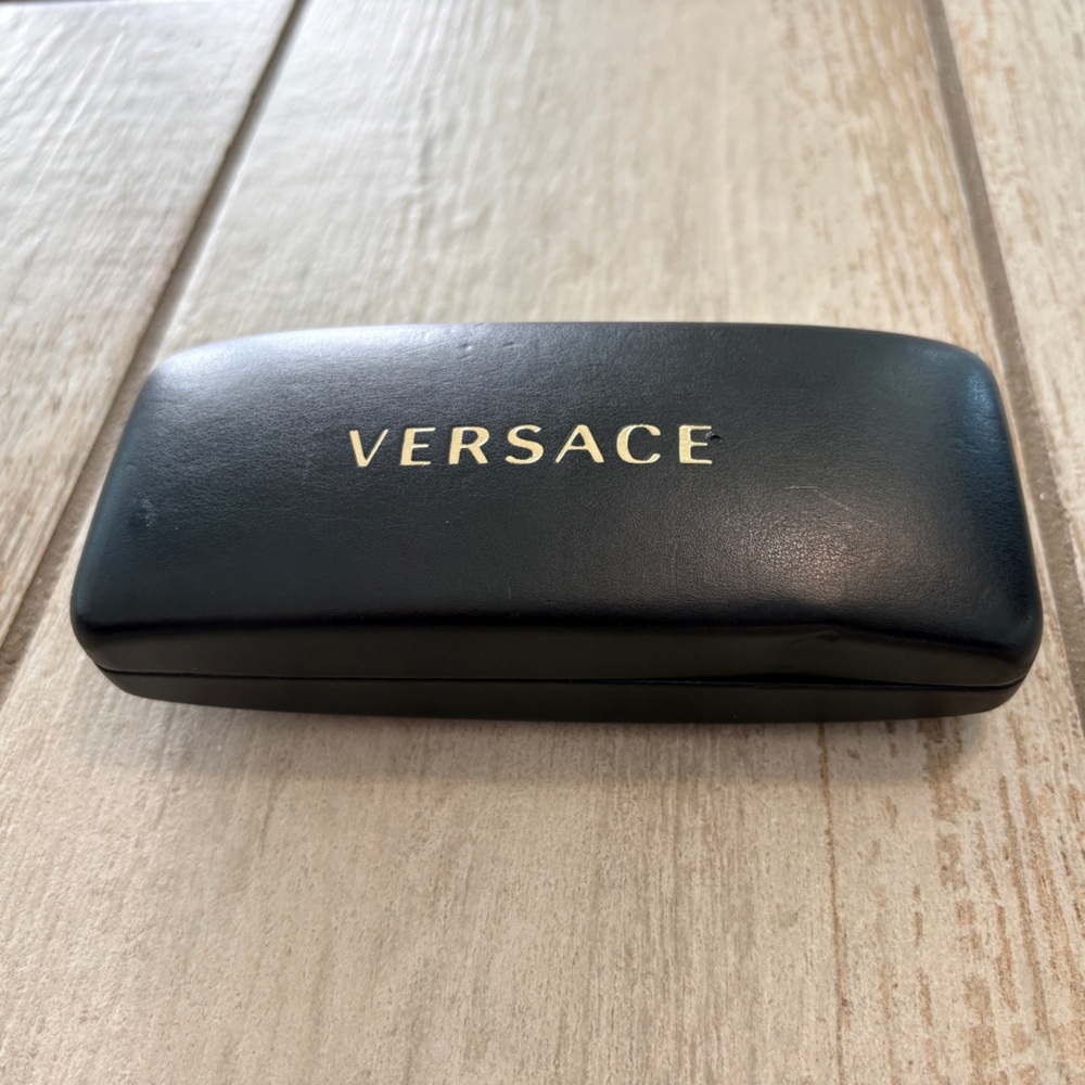Versace Black Hard Shell Sunglasses Eyeglasses Case Gold Logo Luxury